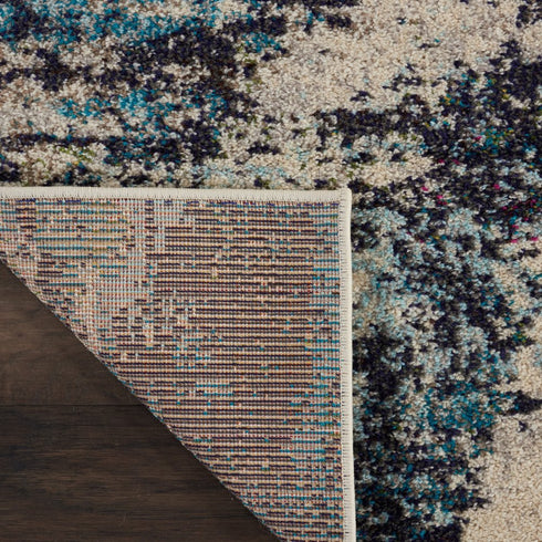 2' X 4' Ivory And Teal Blue Abstract Power Loom Non Skid Area Rug